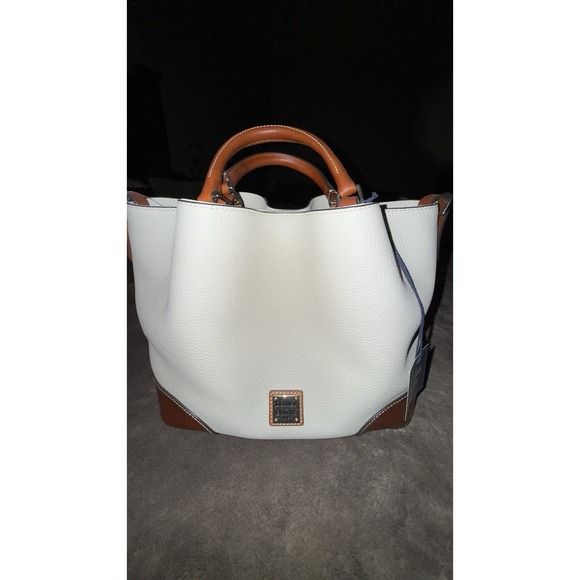 Dooney & Bourke Leather Brenna Satchel Handbag, Bone and Brown NWT - Picture 1 of 10